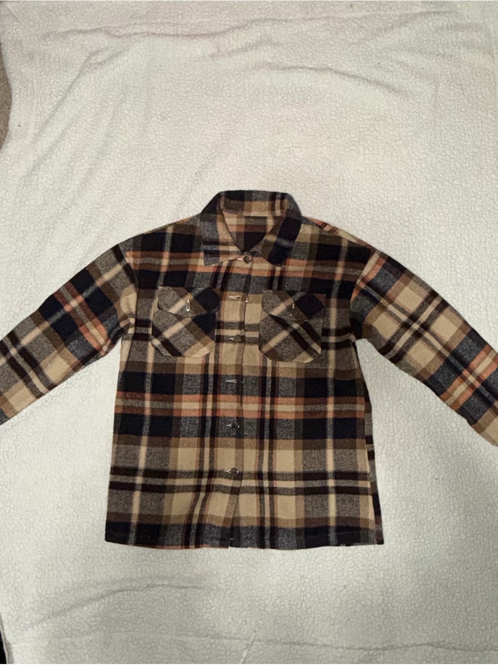 Plaid Wool-Blend Shirt Jacket in Beige Black - Women's Jacket